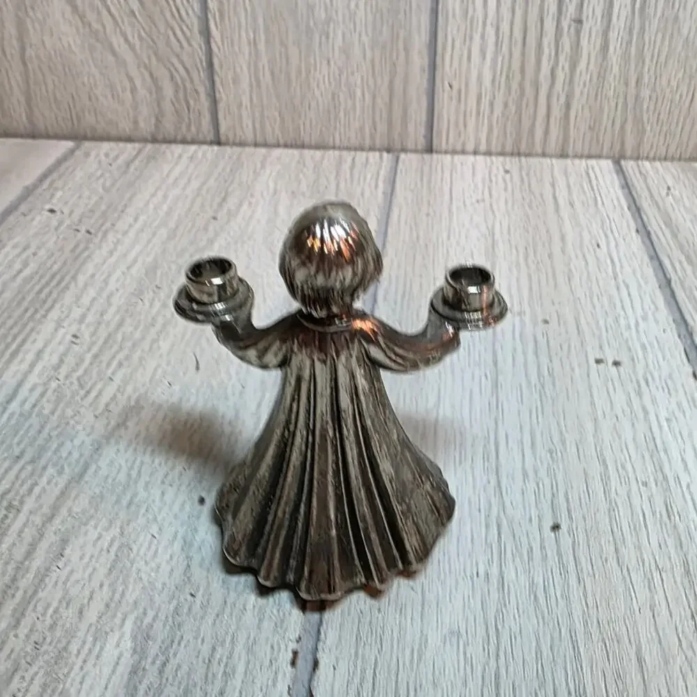 Vtg Metal Silver Angel Choir Girl Mini Candle Holder Italy Confirmation Candle